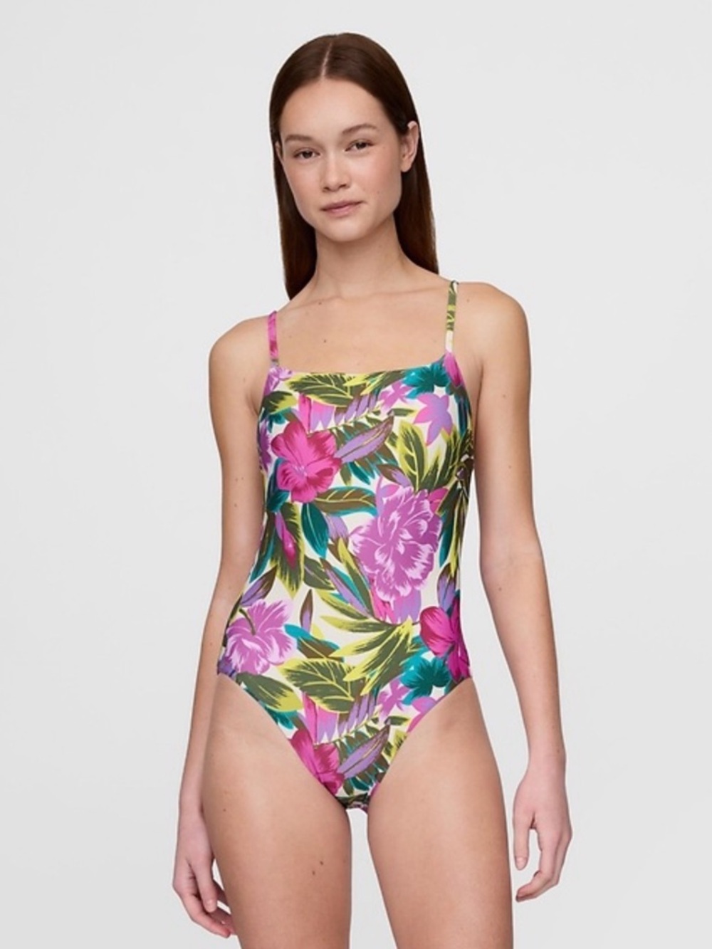 Gap Square-Neck Tropical One Piece Swimsuit Floral Summer Vacation Resort NEW M